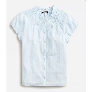 J.Crew Womens Top Blouse Size L Light Blue‎ Smock Ruffle Neck Short Sleeve